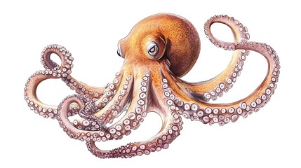 Obraz premium Illustration of a detailed octopus with tentacles on a white background