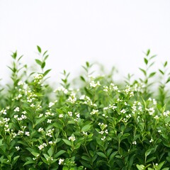 Fototapeta premium A Delicate Bush Adorned with Small White Flowers on White Background
