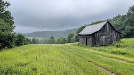 Fototapeta premium A rustic wooden structure sits on a grassy field.