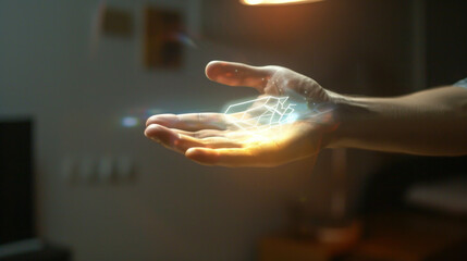 Digital graphic hologram in hand futuristic technology image