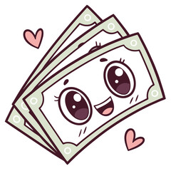 Fototapeta premium &nbsp;Kawaii Style Cash Emoji with Smiling Face and Bills 