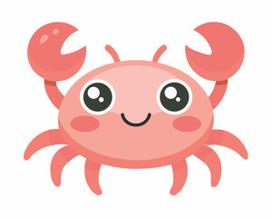 Cute Cartoon Crab Illustration Happy Smiling Sea Animal.