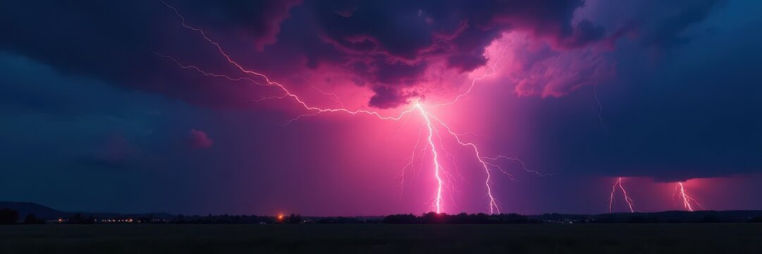 Jagged lightning bolt cuts across a brooding, pre-storm sky Dark landscape below , thunderclouds, stormy weather