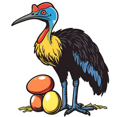 Obraz premium Cartoon Mascot of a Bird with Eggs Isolated on Transparent Background