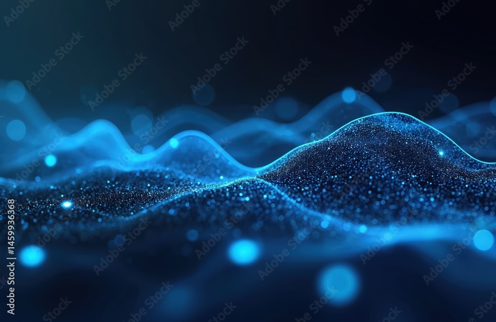Poster abstract blue glowing lines illustration. dynamic digital wave pattern. tech, finance, crypto, stock