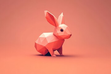 Low Poly Coral Rabbit A Minimalist Digital Art Piece