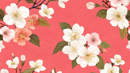 Floral Delight: Delicate White and Pink Flower Blossoms on a Vibrant Textured Backdrop, Capturing the Essence of Spring.