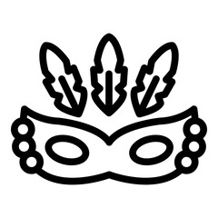 Brazilian Carnival Mask with Feathers Vector Line Icon Design