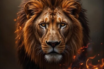 Fototapeta premium Majestic Lion Portrait Fiery Mane and Intense Gaze