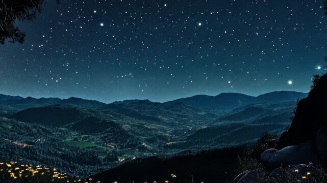 Beautiful time lapse of stars journeying across a clear night sky in the mountains, Beautiful time lapse of the stars moving across the night sky
