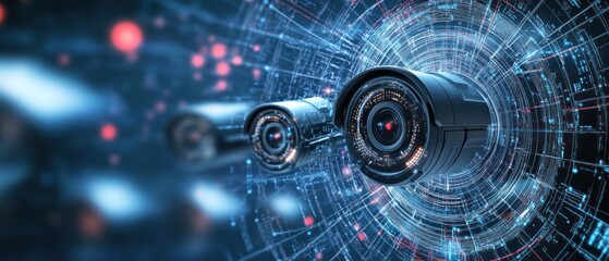 Futuristic security cameras digital network surveillance technology