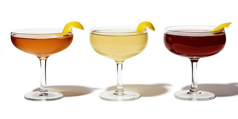 Three cocktails in coupes
