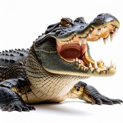 Crocodile with Open Mouth in Dynamic Pose Against White Background