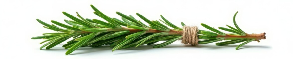 Obraz premium A fragrant bundle of rosemary tied with twine, isolated on white , tied, background