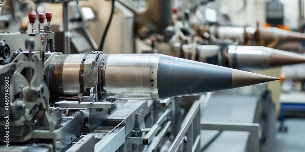 Poster missile manufacturing process in a modern weapons factory generative ai