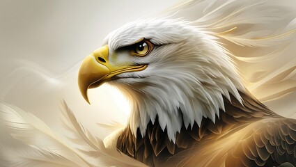 Fototapeta premium A serene abstract background with soft, feather-like textures in creamy white, earthy brown, and warm gold, evoking the majesty of a bald eagle. It conveys calm power and American pride.