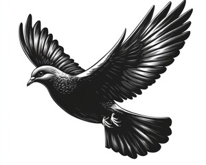 Fototapeta premium A modern graphic of a dove is set against a transparent background with a black outline