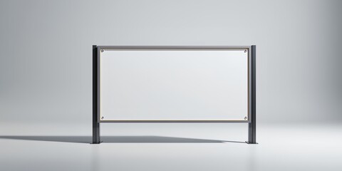 Obraz premium A blank white billboard with a dark gray metal frame stands in a minimalist gray space studio