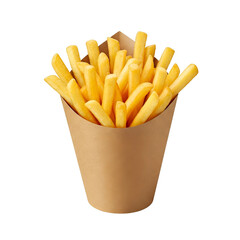 Crispy French Fries in Kraft Paper Cone on White Background – High-Resolution Studio Food Photo