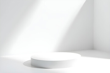 Fototapeta premium White cylindrical pedestal illuminated by sunlight in a corner of a room
