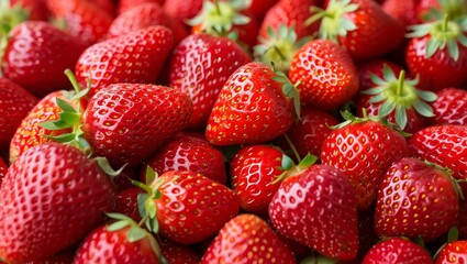 Seamless Strawberry Background – Fresh Ripe Berries with Green Leaves, Ultra-Realistic Texture