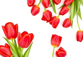 Obraz premium Vibrant red tulip clip art and bouquet, isolated on white background, nature, tulip bouquet