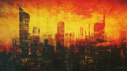 Fototapeta premium A stylized, city skyline scene with textured effects.