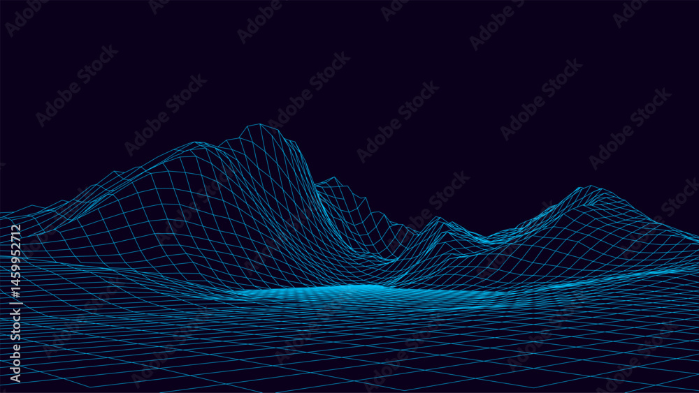 Aufkleber abstract digital polygonal wireframe landscape. blue mesh illustration on dark background. digital p