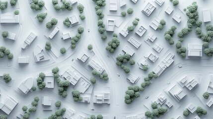 Top View of an Urban Layout with Trees and Buildings