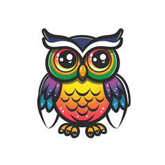 Fototapeta premium Cartoon mascot of a mischievous owl painting isolated on transparent background