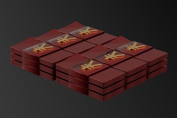 Yen. Yuan. Banknotes. Money. Digital style. 3d illustration. Finance. Currency.