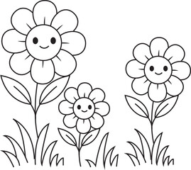 Cute cartoon flower coloring pages for kids