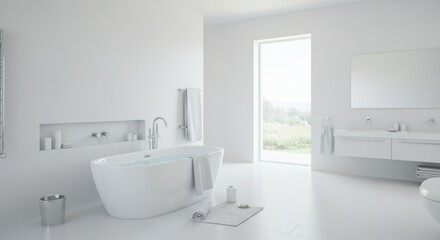Fototapeta premium Modern minimalist white bathroom interior design