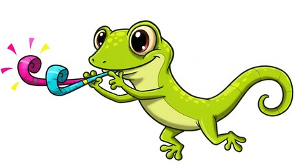 Obraz premium Cartoon gecko celebrating