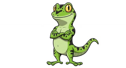Fototapeta premium Cartoon gecko character with crossed arms