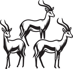 Stylized Black and White Gazelle Vector Illustration – Antelope Silhouette Logo Design