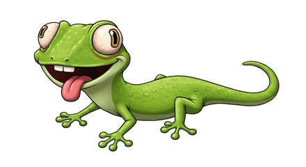 Fototapeta premium Cartoon illustration of a happy green lizard with pink tongue isolated on white background