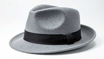 Neutral Grey Trilby Hat on White Background