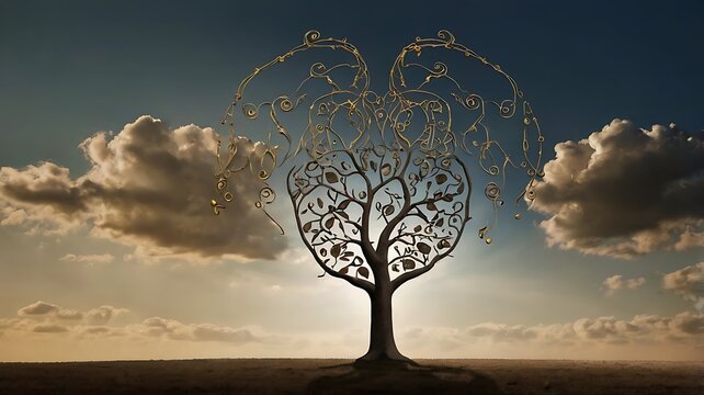 dead tree at sunset, Symbolic representations of emotions, mindfulness, and mental states.