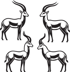 Stylized Black and White Gazelle Vector Illustration – Antelope Silhouette Logo Design