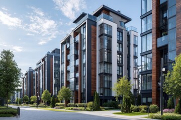 Modern apartment buildings on a sunny day.  Clean lines and stylish design.
