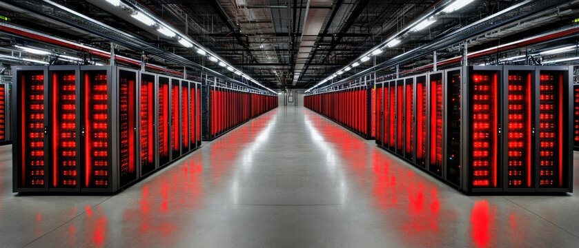 Illuminated server racks in modern data center