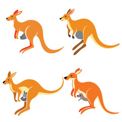 Jumping Kangaroo with Baby in Pouch Vector Bundle Set