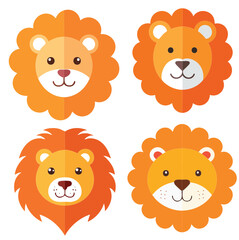 Minimal Flat Lion Face Icon Vector Bundle Set
