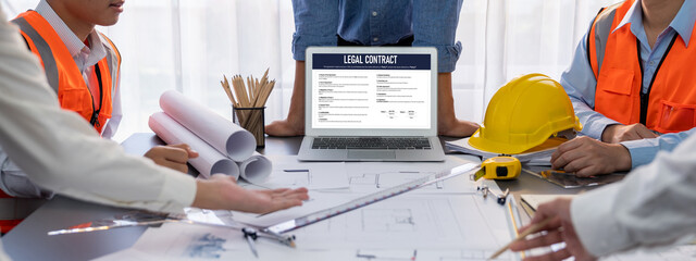 Digital legal contract provide terms and conditions document on computer screen ready for online...