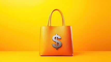 Orange tote bag with dollar sign finance shopping commerce