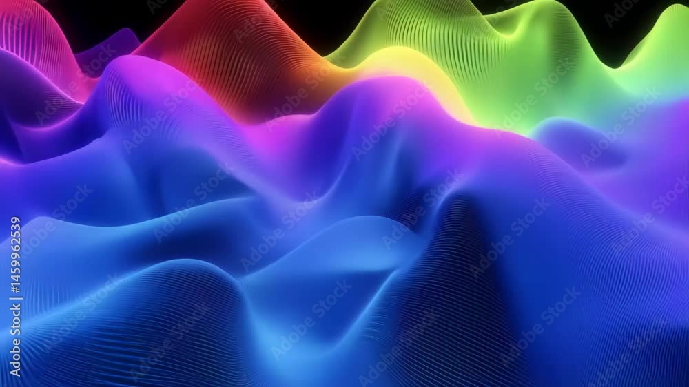 Poster Colorful equalizer audio waveform spectrum creating vibrant visual levels of sound dynamics, Equalizer Audio Waveform Spectrum Colored Level Dynamic Waves Background