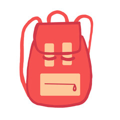 Red school backpack. Flat illustration hand drawn for design, decoration of educational materials, stickers.