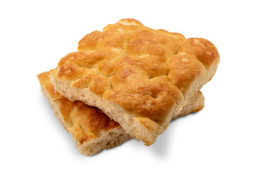 Slices of flatbread Genoese focaccia isolated