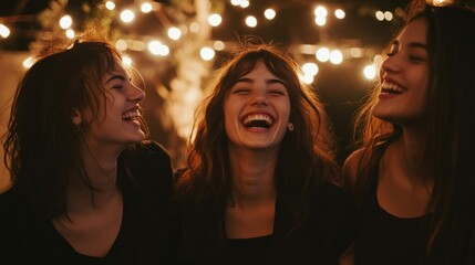 A group of friends laughing together under twinkling fairy lights --ar 16:9 --v 6.1 Job ID: 55bf2fbc-f361-4fdf-bbe3-19a6d83279b9